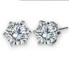 Boucles d'oreilles à 6 broches en Zircon transparent, or blanc 18 carats rempli de Style classique pour femmes et hommes, cadeau Simple 7481039