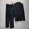 Fashion 3 Piece Set Women Sexy Vest Long Sleeve Shawl Cardigan coat Wide Leg Pant Women's Tracksuit Knitted Suit 240105