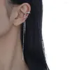 Boucles d'oreilles à dos Version coréenne du minimaliste S925 en argent Sterling, Double creux géométrique, Clip d'oreille femelle Ins vent Long paragraphe gland