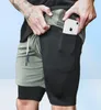 2 in1 Running Mens GYM Sports Shorts Builtin Phone Pocket Liner Workout Pants GYM Training Bodybuilding Running Pocket Casual Pan9404514