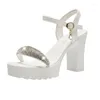 Sandalias 2024 Zapatos de marca para mujer Hebilla Correa Moda de mujer Vestido de cristal Peep Toe Sandalias de tacónzapatos