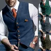 Mäns avslappnad klassisk kostym Vest V Neck -Herringbone Tweed Slim Fit Business Waistcoat för bröllopslapleget Plaid 240105