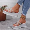 Hausschuhe Aphixta Plattform Bling Kristall Sandalen 6cm Heels Frauen Slides Schuhe Keil Geometrisch