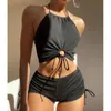 Verão preto maiôs tankini define feminino roupa de banho esportes praia wear dois peças fatos de banho piscina ternos de natação femininos 240105