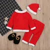 Kerst Cosplay Baby Meisje Kleding Pak Rood geboren Fluwelen Jaar Baby Boy Kleding HatTopsPantSock Outfit Kostuums 240105