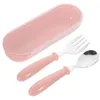 Dinnerware Sets 1 Set Toddler Utensils Stainless Steel Spoon Fork Kids With Plastic Handle