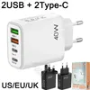 Adaptateurs muraux multi-ports 2USB + 2type-c 40W, chargeur pour téléphone portable, EU/US/UK, adapté pour smartphone iphone Samsung