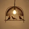 Ljuskronor Creative Bird Cage Lighting Chandelier E27 smidesjärn kaffe bar restaurang matsal kök tak lampa fixtur brons
