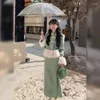 Arbeitskleider Miiiix Chinesischer Stil Button-up-Wolljacke für Damen Herbst- und Wintermode Retro langer Rock Zweiteiliges Set