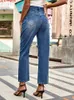 Women's Jeans Benuynffy Boyfriend Spring Summer Mid Waist Straight Leg Ripped For Women Streetwear Distressed Denim Pants