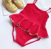 2019 New Summer Kids Solid Red Swimwear Girls Red Plaid Bikini Dress Onepiece Swimsuit Swimming Wears T2004131613520