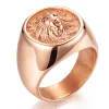 Men Ring Punk Gold Black Lion Ring 14 Gold Biker Round Animal Rings Jewelry for Men US Size 7-14