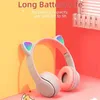 Mobiele telefoon koptelefoon Leuke kat oor Bluetooth-compatibele headset met LED Draadloze headset Kinderen Meisjes Stereo Opvouwbare sportheadset met microfoonL240105