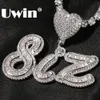 UWIN Collana con nome personalizzato con castone a cuore ghiacciato baguettecz CZ Charms Catena da tennis Cursive Targhetta Gioielli di moda 240106