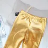 Spodnie 2024 Jesienne zimowe błyszczące metalowe polarowe spodnie dla dziewcząt ciepłe legginsy dzieci szczupły srebrne złote spodnie
