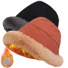 Fashion Fluffy Fur Bucket Hat for Women Winter Thick Warm Soft Plush Fisherman Panama Cap Femme Vintage Lamb Fleece Beanies Hats 240106