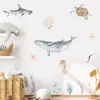 Cartoon-Wal-Schildkröte-Ozean-Tier-Algen-Aquarell-Kinder-Wandaufkleber aus Vinyl, Kinderzimmer-Kunstaufkleber für Babys, Jungenzimmer, Heimdekoration 240105