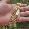 Personnalisé personnalisé sculpture nom colliers pour hommes femmes plaque signalétique barre Cuba chaîne pendentifs bracelets en acier inoxydable ensemble de bijoux 240106