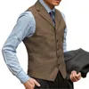 Brown Men's Vest Slim Fit Herringbone Wool Blazer Green Office Suits Burgundowe Waistcoat dla Wedding Man Grooms 240105