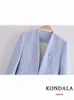 KONDALA Office Lady chaqueta azul claro trajes de mujer 2 piezas cuello en V chaquetas sueltas fajas de cintura alta pantalones moda otoño conjuntos 240105