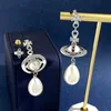 Stud Earrings Western Empress Dowager Silver Saturn Water Drops Long Sparkling Diamond Crystal Ear Studs Clip Two Wear Style Fashion for Women Jewelry I2r7