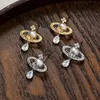 Boucles d'oreilles à tige Western Empress Dowager Argent Saturne Gouttes d'eau Longue Mousseux Diamant Cristal Goujons D'oreille Clip Deux Style D'usure Mode pour Femmes Bijoux Sa1p