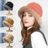 Fashion Fluffy Fur Bucket Hat for Women Winter Thick Warm Soft Plush Fisherman Panama Cap Femme Vintage Lamb Fleece Beanies Hats 240106