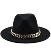 Berets Womens'S Hat Wide Edge Thick Gold Chain Band Classic Black Beige Wild Panama Cowboy Jazz Men Caps Luxe Fedora Hats Women