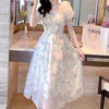 Basic Casual Dresses Summer White Chiffon Long Dress Casual Floral Party Dress Elegant Short Sleeve Fairy Dresses for Women Sweet Clothing 20044L2404