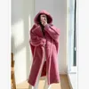 2023 Winter Women's Thickened Warm Teddy Bear White Hooded Coat Female Mid Length Long Sleeve Faux Fur Outerwear y240105