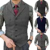 Casual Men's Classic Suit Vest Lapel V Neck Herringbone Tweed Slim Fit Business Waistcoat For Wedding Solid Color 240105