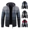 Male Autumn Winter Hoodie Mens Sweater Coat Fleece Warm Jackets Y2K Korean Striped Stylish Hooded Cardigan Hombre Outwear 240105