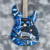 Vendita calda di buona qualità Edward Eddie Van Halen Heavy Relic blu Chitarra elettrica Black White Stripes Floyd Rose Tremolo Bridge Il pickup inclinato può essere personalizzato