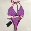 Seksi Halter Bikini Moda Baskılı Mayo V Boyun Yukarı Sütyen Baskılı Kılavuzlar Yaz Plajı Sörf Bikini için Set