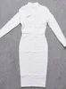 Beaukey Women White Hollow Out HL Bandage Dress Long Sleeve Bodycon Sexig Cut Out High Neck Party Red Black Midi Runway Dress XL 240105