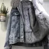 Women Winter Fleece Thicken Denim Jacket Big Fur Collar Warm Jean Coat Female Thick Plush Jackets Korean Fashion Outerwear 240106