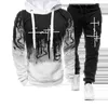 Mode Faith Printed Autumn Men's Casual Tracksuit Men Sweatshirts and Sweatpants Two Pieces Set Sportswear Plus Size Clothing 240106