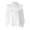 Blouses pour femmes Chemise à volants élégante française pour les femmes Tempérament Trajet Polyvalent Solide Classique Noir Blanc Printemps 2024