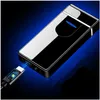 Lighters Windproof Usb Electric Lighter Metal Finger Print Touch Fire Plasma Dual Arc Led Power Display Smoking Supply Mens Gift Drop Otytp