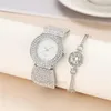 Dameshorloge met volledige ster diamant roségoud dubbele rij kristal quartz horloges glitterarmband met roestvrijstalen band klok 240105