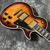 Kundenspezifische E-Gitarre, Griffbrett aus Rosenholz, Sun Burst Tiger Flame Top Gold Hard, kostenloser Versand 258