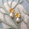 bottegaly venettaly earrings French full diamond flower hanging water drop pearl earrings light luxury countryside eggplant earrings versatile small fragrant ea