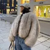 Damen Leder Iconic Street Fashion Week Gardient Kurzer Kunstpelzmantel Damen Winter 2024 Flauschige kurze Jacke