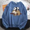 Bluzy bluzy bluzy bluzy proste bluzy bluzy panda leżące na leniwym z kapturem z kapturem wygodne Całkowicie załogi kraje luźne bluzki