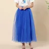 Skirts 2024 Women Plus Size Mesh Tulle Skirt Pleated Princess Bubble Sexy Midi High Waist Full Lining