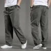 Mens casual Cargo Cotton pants men pocket loose Straight Pant Elastic Work Trousers Brand Fit Joggers Male Super Large Size 240106