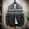Erkekler kazak zip hırka sonbahar kış kalın yün büyük boyutlu örgü moda şerit standı yaka ceket markası y2k giyim 240106