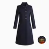 High quality wool blend long trench coat for women big size single breasted winter elegant clothes - black grey blue 240106