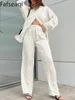 Costume pantalon en Satin blanc à jambes larges pour femmes, ensemble deux pièces imprimé léopard, printemps, bureau, survêtement pour la maison, pyjama pour femmes, 240105