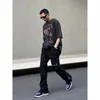Techwear-pantalones vaqueros de pierna ancha para hombre Y2k, ropa de calle informal, estilo Hip Hop, rectos, holgados, con estilo, color negro, Y2k, 240106